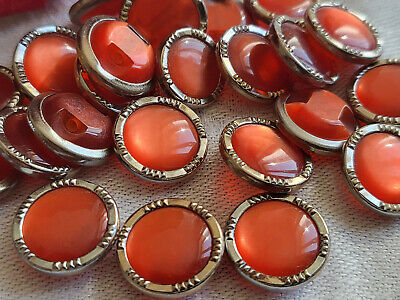 Lot 15 petit boutons vintage orangé rouge monture métal pied  1,3 cm ref 2888