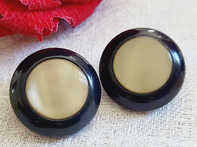 Duo boutons vintage bleu cœur nacré pied bombé 2,1 cm D15F