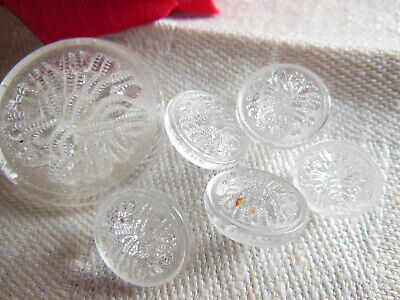 Lot 6 boutons anciens  verre transparent modèle identique 1,1 à 2,6 cm ref 4495