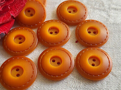 Lot 9 boutons vintage orange marron pourtour effet couture 2,1 cm ref 5304