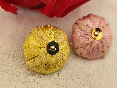 Duo boutons vintage pied passementerie rose jaune  1,7 cm collection G17B