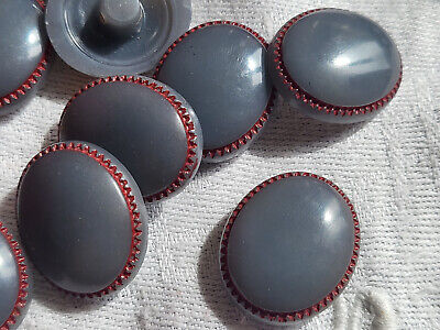 Lot 6 boutons vintage ovale gris et rouge pied 2 cm sur 1,6 cm ref 994