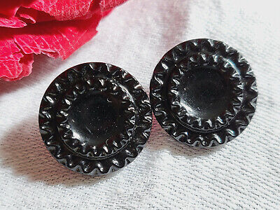 Duo boutons anciens en verre noir  pied métal parfait état 1,8 cm D5E