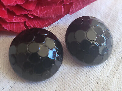 Duo boutons anciens en verre noir alvéole bombé   à pied  1,7 cm G9G