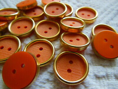 Lot 10 boutons vintage orange pourtour cerclé doré 1,8 cm ref 1985