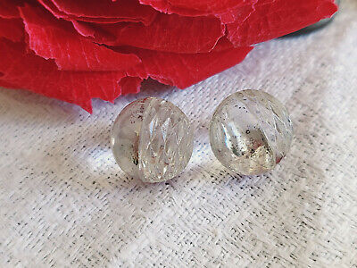 Duo boutons anciens en verre boule facette art deco argenté D15A