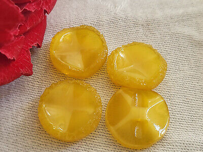 Lot 4 jolis boutons vintage jaune transparent à pied superbe  1,7 cm ref 5127