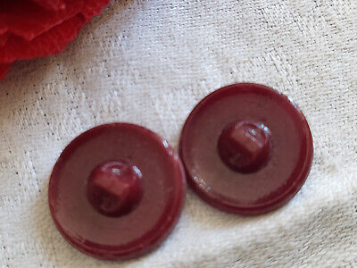 Duo boutons anciens en verre rouge foncé  peint fleur montage  1,8 cm G19G