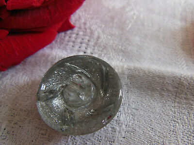 Bouton ancien en verre argenté gris volume pied diamètre  2,2 cm G7P