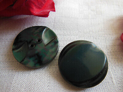 Duo boutons anciens en celluloid bleu et vert  collection 2,4 et 2,6 cm D14P