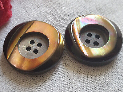 Duo gros et épais boutons anciens en nacre marron vintage  2,6 cm G10M