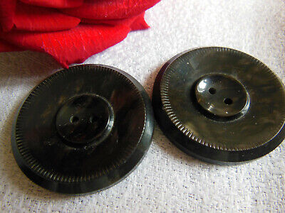 Duo gros boutons boutons anciens marron marbré vintage 3,6 cm D13R