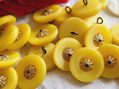Lot 10 boutons élégants vintage jaune motif filigrané doré 1,8 cm pied ref 1027