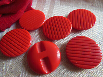 Lot 6 boutons vintage rouge strié  à pied  2,2 cm ref 4479