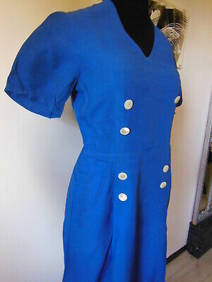 Ancienne robe bleu bouton nacre  sympa patron reconstitution taille 40? 42?  B2