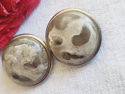 Duo boutons vintage bombé marron argenté pied diamètre  2,6 cm ref 378