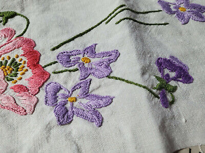 Longue broderie ancienne sur lin fleur 29 cm pour appli récup incrustation T4-27