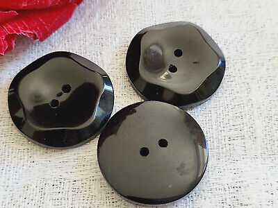 Trio boutons vintage noir motif style étoile plate diamètre 2,1 cm ref 2555