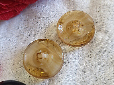 Duo boutons anciens en verre marronn caramel à pied 1,7 cm vintage D19B