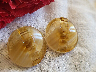 Duo boutons anciens en verre marronn caramel à pied 1,7 cm vintage D19B