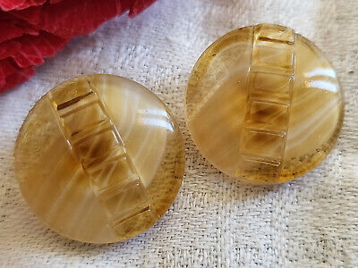 Duo boutons anciens en verre marronn caramel à pied 1,7 cm vintage D19B