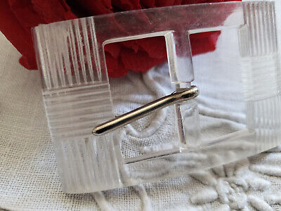 Boucle de ceinture vintage style lucite transparente 3,8 sur 6,1 cm ME4-23