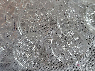 Lot 6 boutons anciens en verre transparent grand vintage motif  2,2 cm ref 510