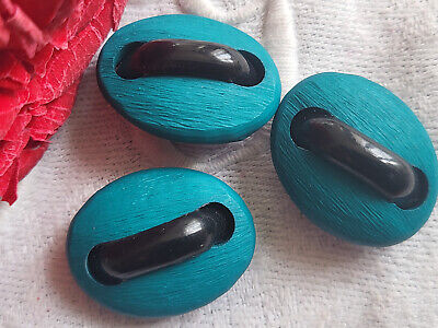 Trio boutons vintage  grain de café bleu noir 1,7 sur 2,1 cm pied ref 5275