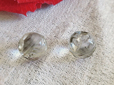 Duo boutons anciens en verre boule facette art deco argenté D15A