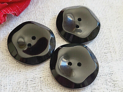 Trio boutons vintage noir motif style étoile plate diamètre 2,1 cm ref 2555