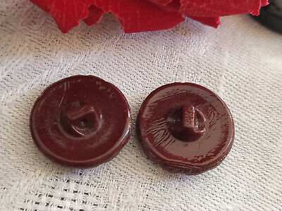 Duo boutons anciens en verre marron cœur pique 1,7 cm G4C