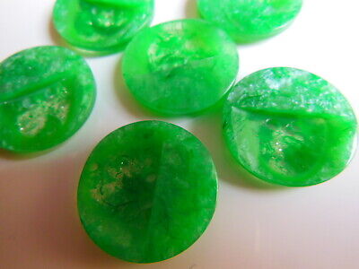 Lot 6 boutons vintage vert cœur lucite paillette 2,1 cm ref 1982