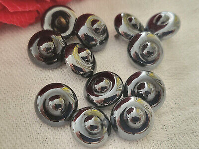 Lot 6 boutons anciens en verre gris effet hématite pied métal 1 cm ref 627