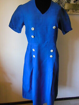 Ancienne robe bleu bouton nacre  sympa patron reconstitution taille 40? 42?  B2