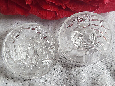 Duo boutons anciens  en verre transparent motif diamètre 2,2 cm G6S