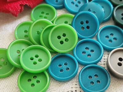 Lot 37 boutons vintage 4 séries bleu gris vert diamètre 1,5  cm ref 185