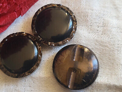 Trio boutons vintage bi matiere cœur noir à pied jolis  2,2 cm ref 1518