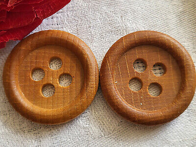 Duo gros boutons vintage en bois brut manteau 3,3 cm ref 5278