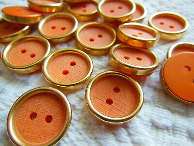 Lot 10 boutons vintage orange pourtour cerclé doré 1,8 cm ref 1985