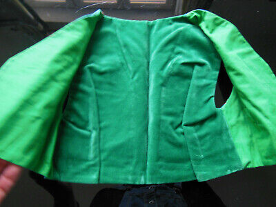 Petit gilet  poupée enfant vert bleu velours vintage superbe B1