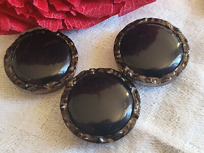 Trio boutons vintage bi matiere cœur noir à pied jolis  2,2 cm ref 1518