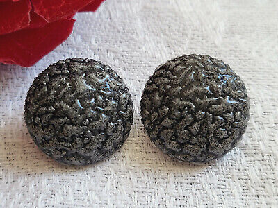 Duo boutons anciens en verre gris noir vintage diamètre: 1,7 cm D12K