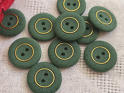 Lot 10 boutons vintage vert poreux doré diamètre 1,7 cm ref 5051