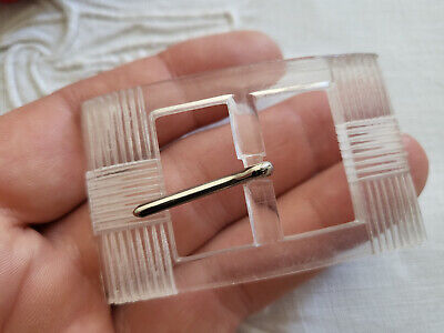 Boucle de ceinture vintage style lucite transparente 3,8 sur 6,1 cm ME4-23
