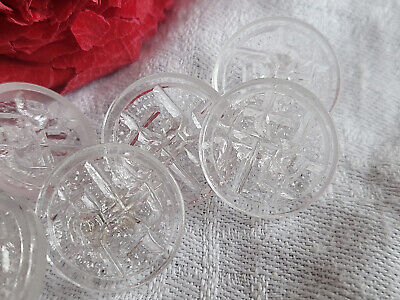 Lot 6 boutons anciens en verre transparent motif creusé 1,8 cm ref 815