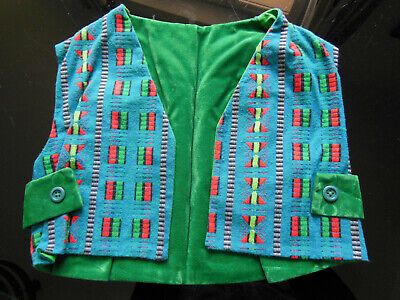 Petit gilet  poupée enfant vert bleu velours vintage superbe B1