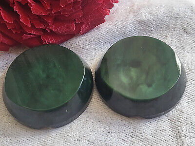 Duo gros boutons anciens épais vert marbré diamètre 3,5 cm ref 2127