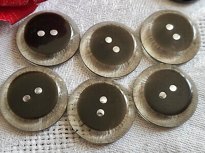 Lot 6 boutons vintage noir transparent diamètre 2,3 cm ref 5332