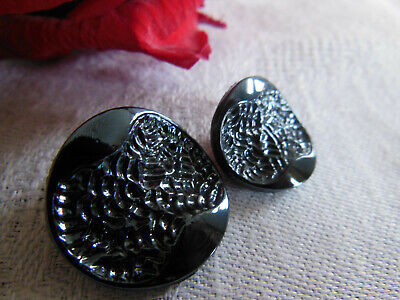 Duo boutons anciens en verre originaux gris hématite 1,8 cm et 2,2 cm G7J