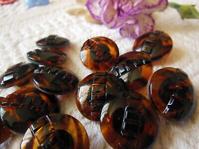 Lot 6 boutons anciens en verre marron effet ecaille diamètre: 1,7 cm ref 1122